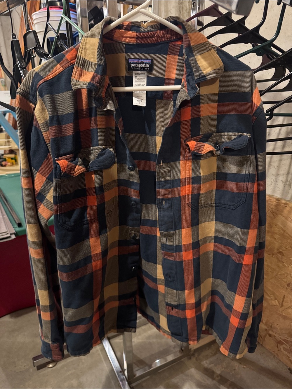 Patagonia Plaid Button-Down Shirt in Navy, Orange & Tan